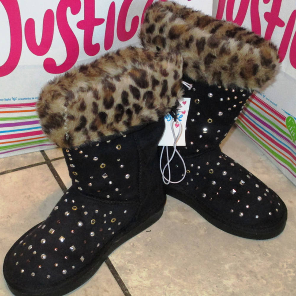 NEW Justice Faux Suede Fur Bling Winter Boots
